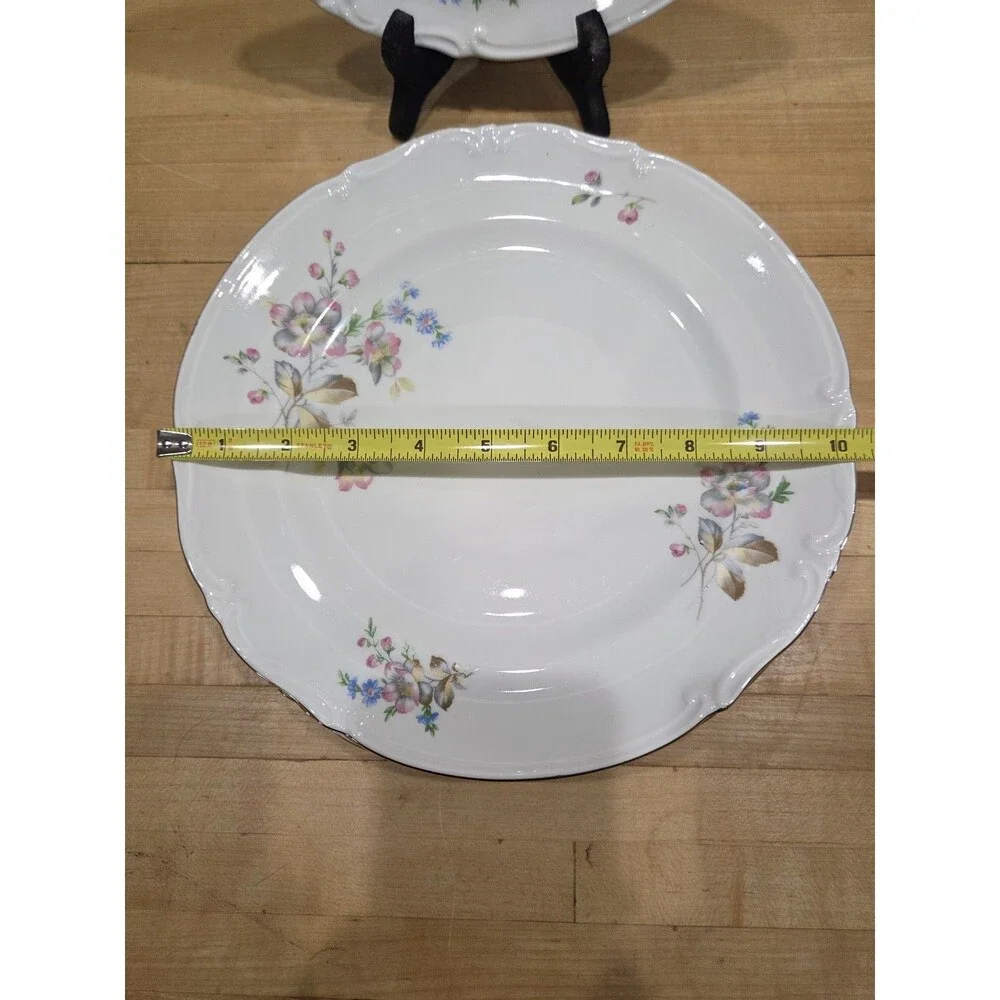 Vintage Elegant Pink Rose Blue Forget Me Not Dinner Plates Set of 4 Japan
